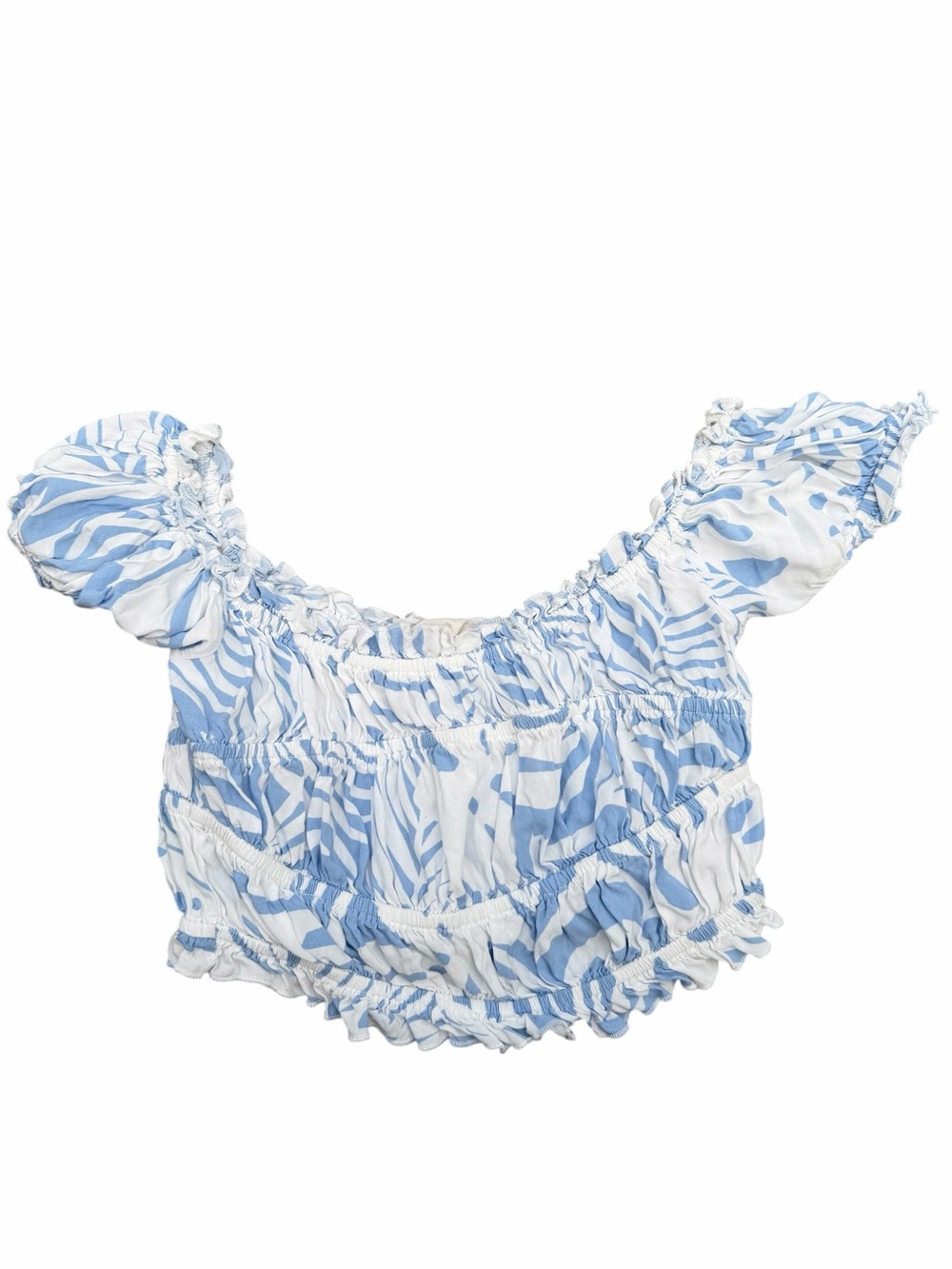 Ocean‎ Drive Blue and White Smocked Off-Shoulder Crop Top